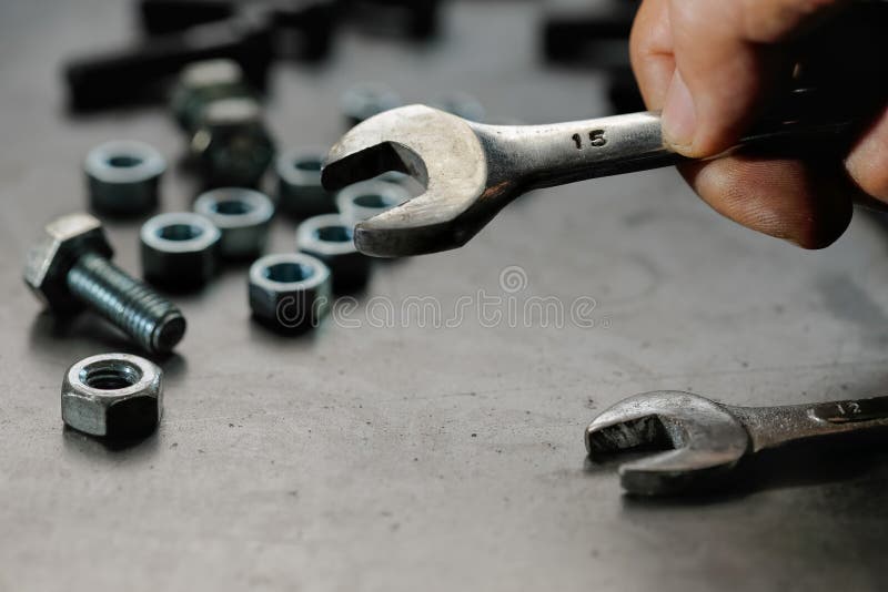 Automotive Mechanic Picking Tools in Garage Stock Photo Image of