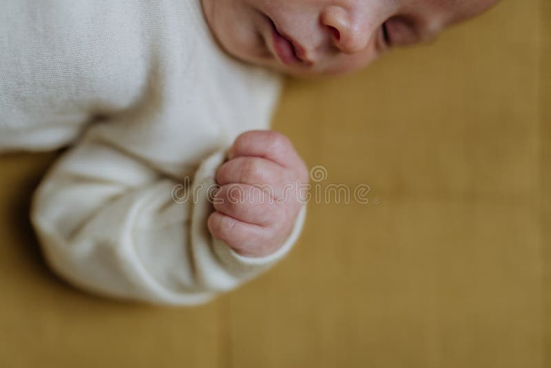 Closeup of Babys Head during the Sleep in Bed. Stock Image Image of