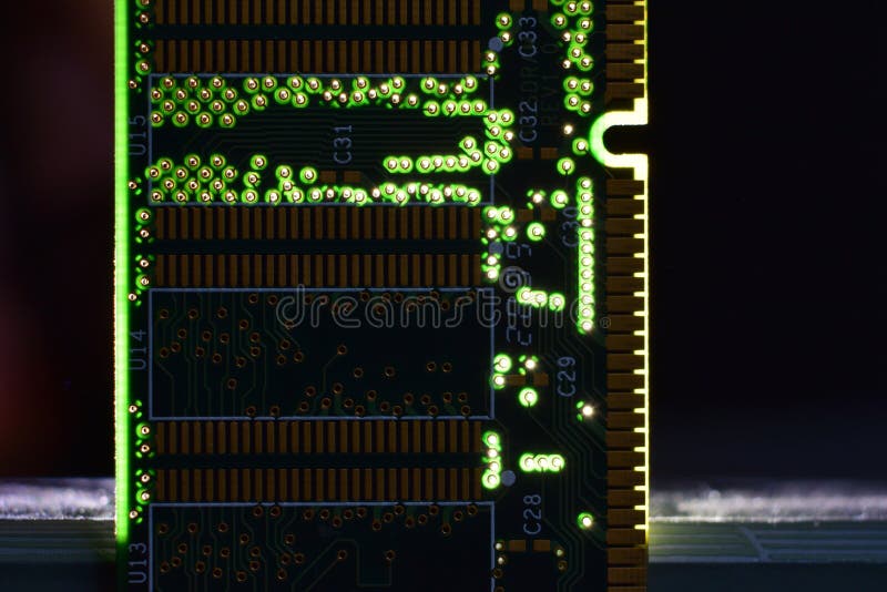 Close-up of back-lighted Computer RAM module.