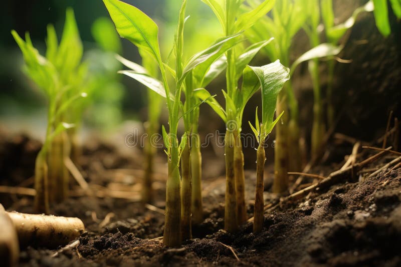 Closeup of Bamboo Shoots Sprouting from Soil Stock Photo Image of