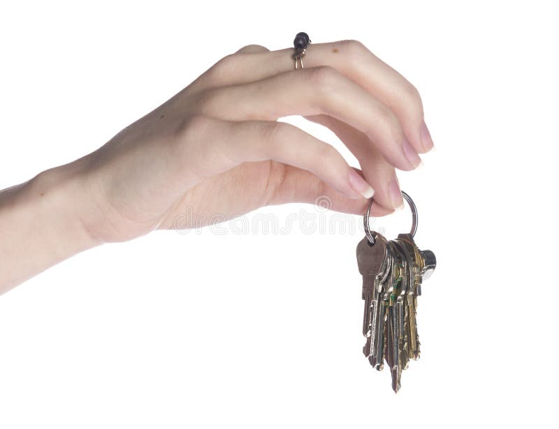Close up Bare Woman Hand with Ring Holding Keys