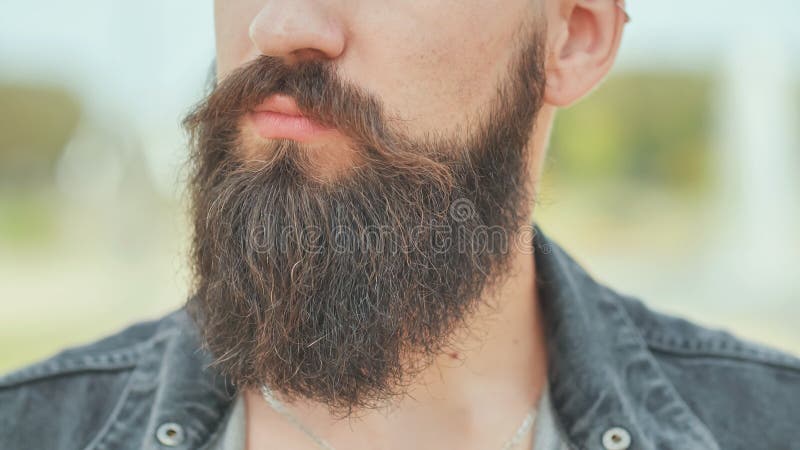 Close-up of the beard of a brutal man.