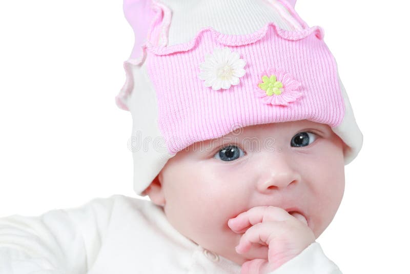 Close up beautiful 4 month old baby girl and has blue eyes