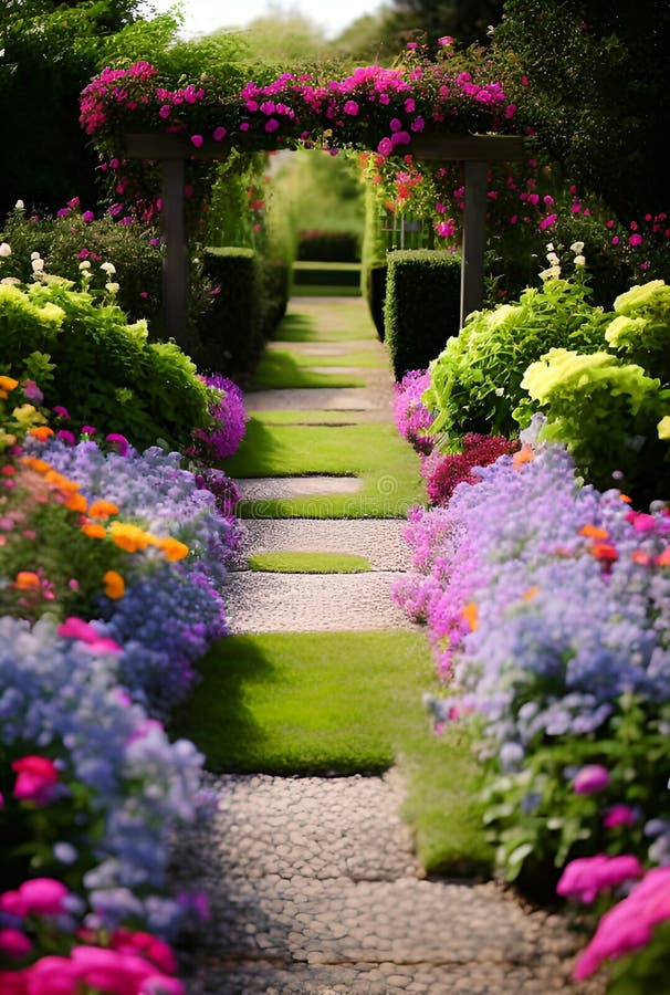 Beautiful Flower Garden , Ai Generated Stock Illustration