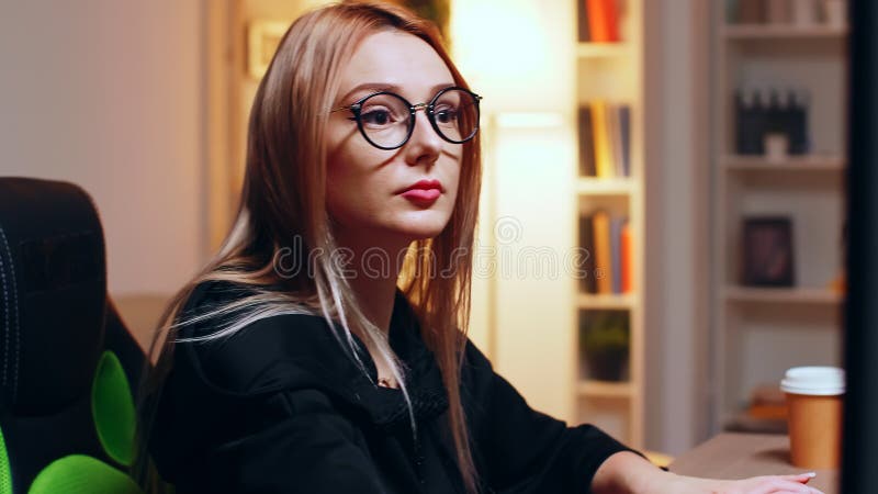 Close up of beautiful girl hacker using modern software stock images