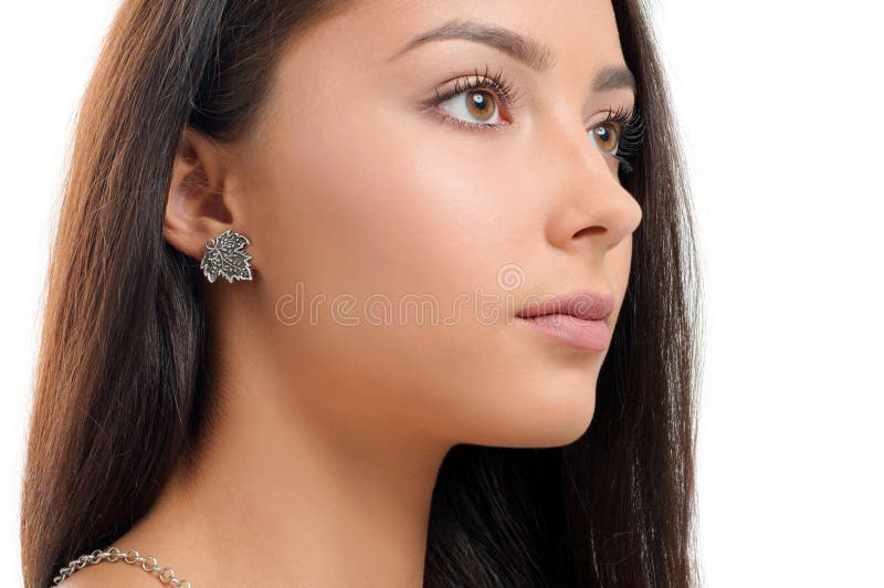 Closeup Beautiful Woman Wearing Earring Stock Photo Image of fashion