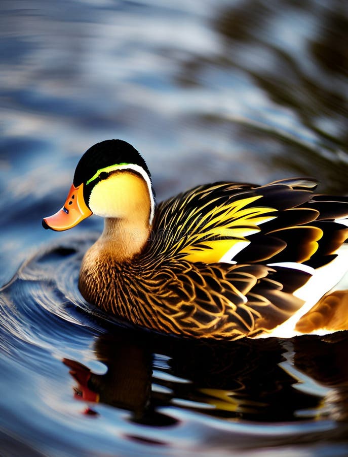 Beautiful Yellow Duck Swimming in the Water , Ai Generated Stock ...