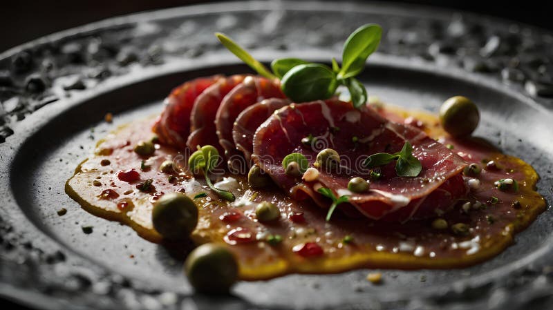 Close up of beef carpaccio served on the plate royalty free illustration