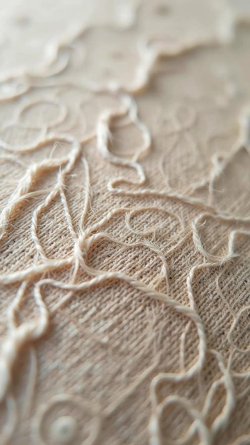Close-up of beige textured fabric with intricate embroidery details royalty free illustration