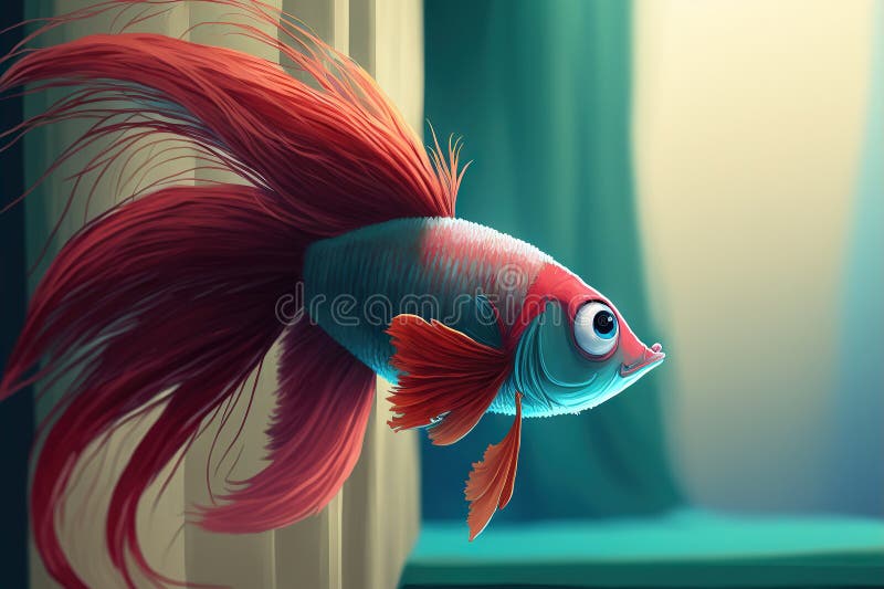 A Close Up of a Betta Fish Gazing Upward in a Corner Stock Illustration