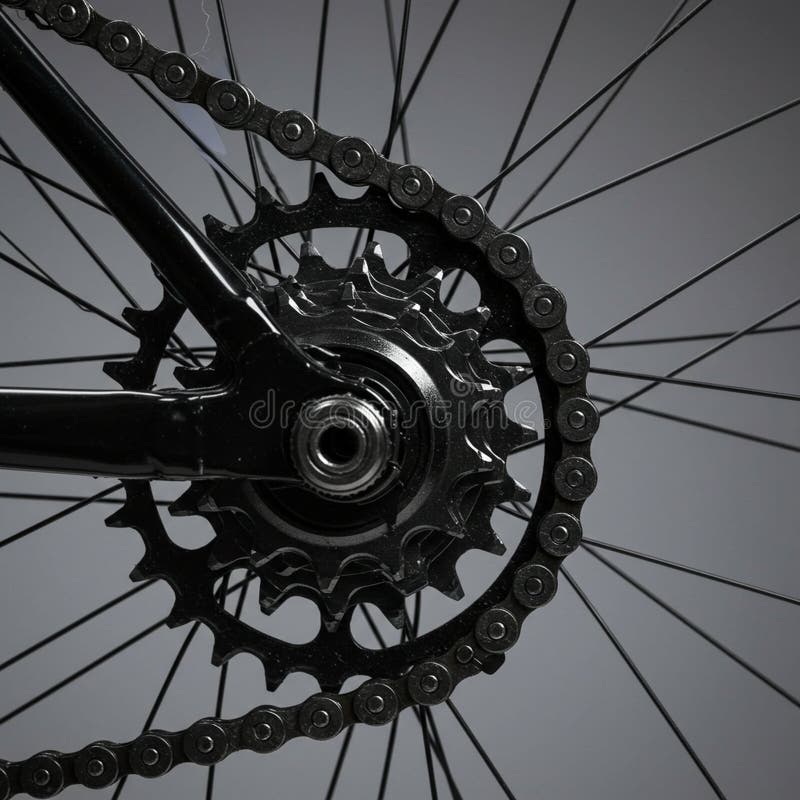 Close-up of a bicycle gear and chain mechanism. The image displays the metal chain royalty free illustration