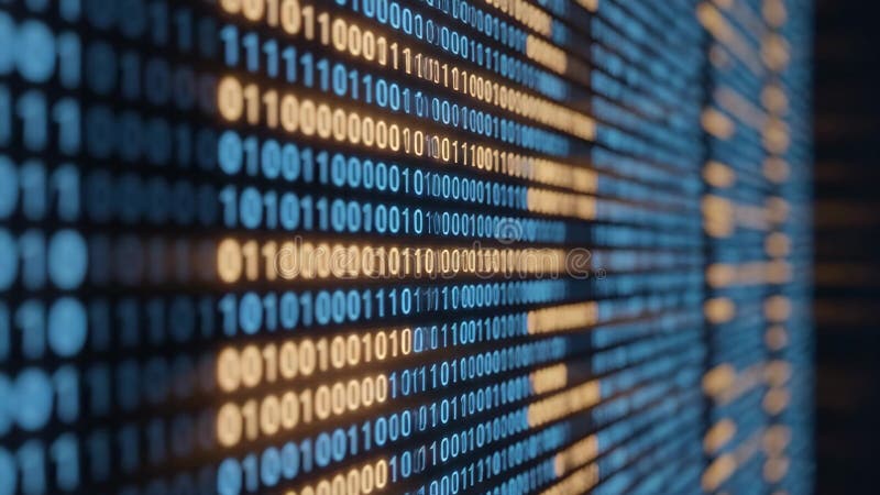 Binary code on computer screen. Close-up of binary code on screen. Code programming video