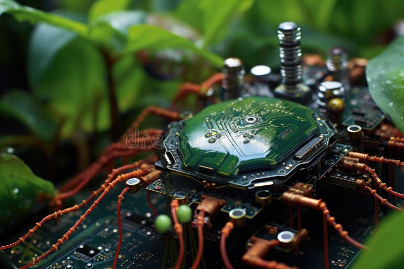 Close-up of biohybrid robots electronic circuit board royalty free illustration