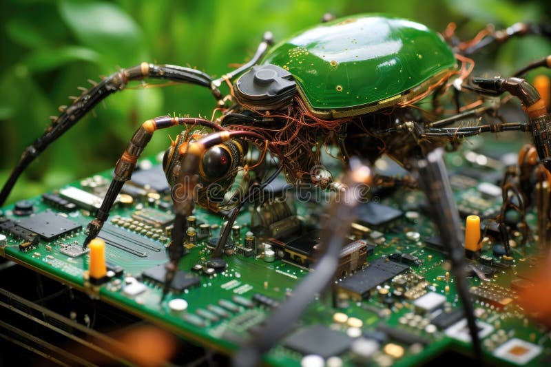 Close-up of biohybrid robots electronic circuit board vector illustration