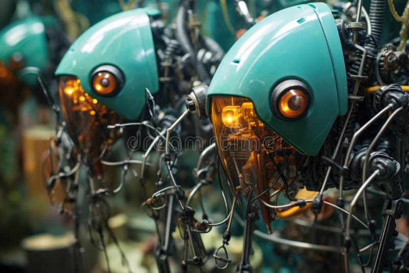 Close-up of biohybrid robots electronic components vector illustration