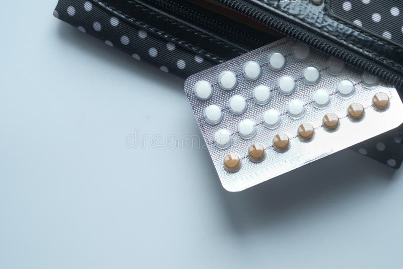 Close Up of Birth Control Pills and Pill Box on Table. Stock Image Image of drugstore
