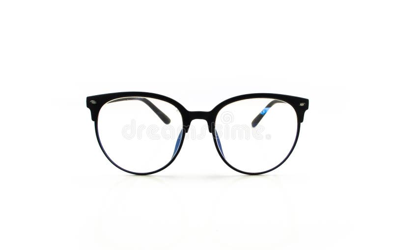 Close up black business glasses isolated on white background stock photo Close up black business glasses isolated on white background stock photo