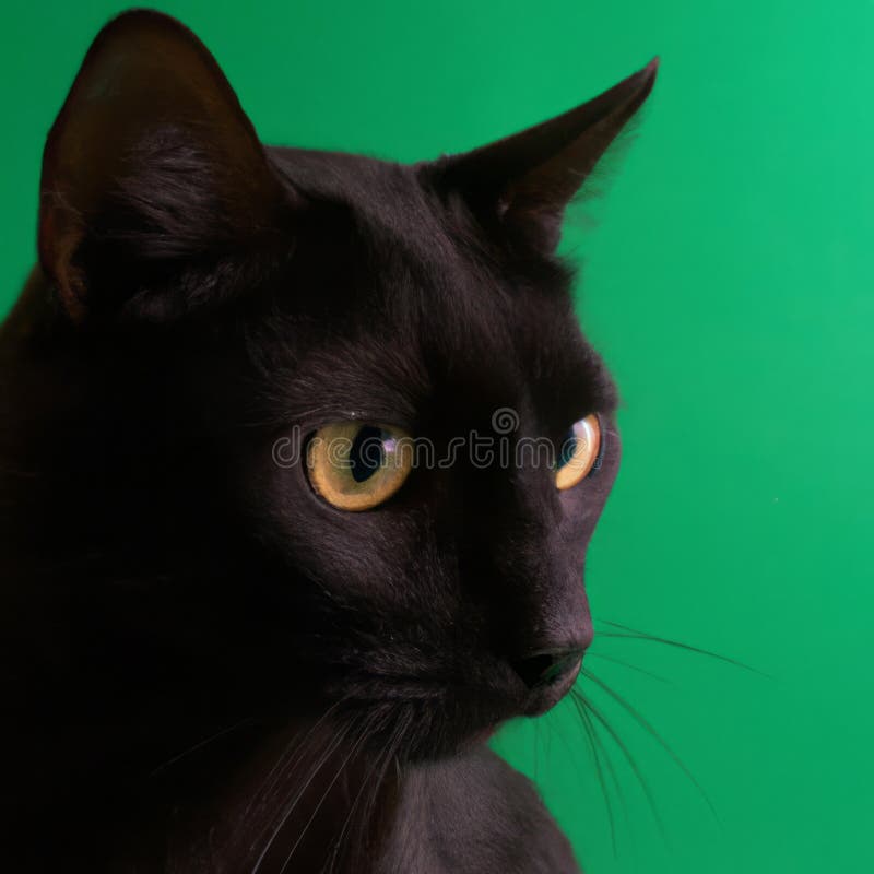 A Close Up of a Black Cat on a Green Screen Stock Illustration