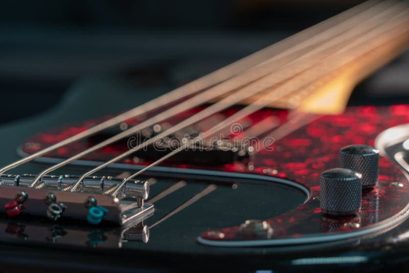 Close-up of a black electric bass royalty free stock images Close-up of a black electric bass royalty free stock images