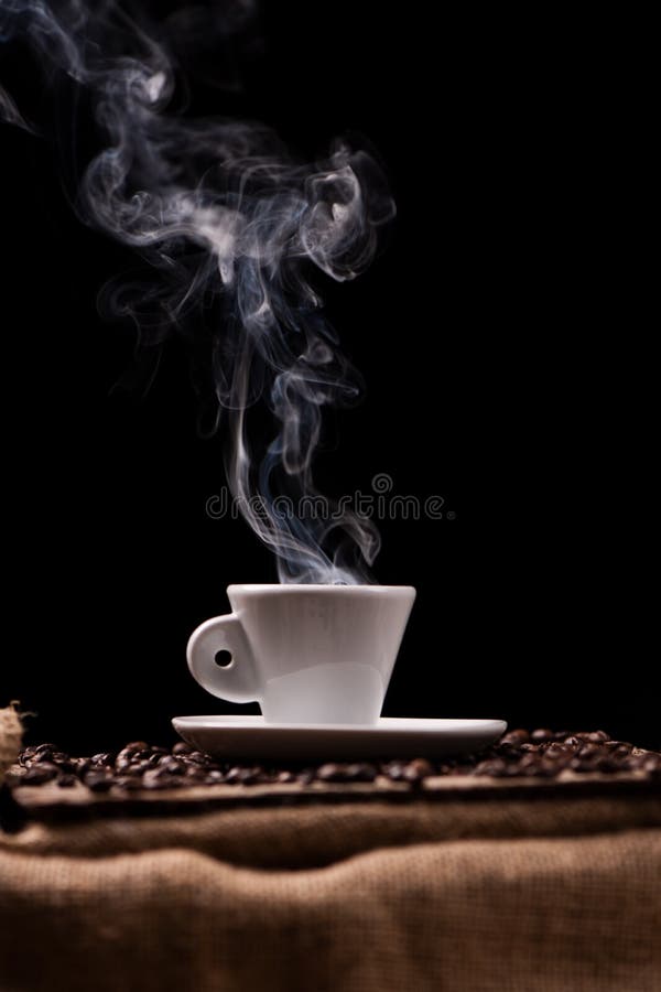 Black Hot Coffee Cup and Smoke Stock Image Image of smoke, space