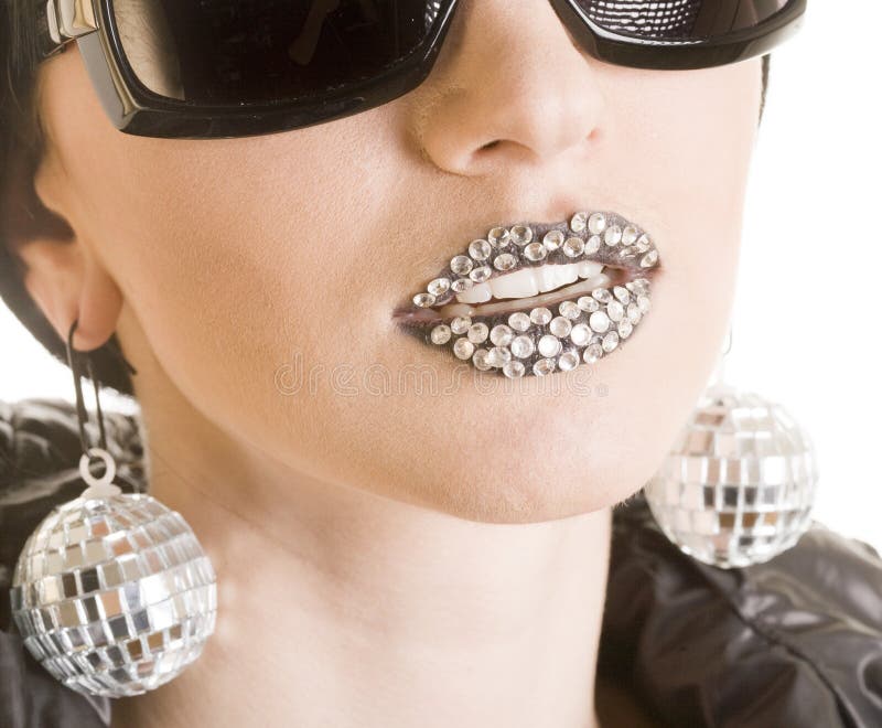 Close-up of black lips with strass