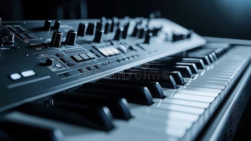 Close up of black and white electronic synthesizer vector illustration