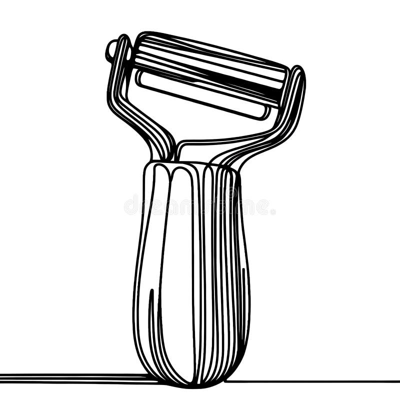 A close-up of a black and white of a peeler on a white background. stock illustration