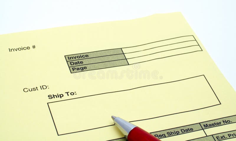 Close up Blank invoice with pen