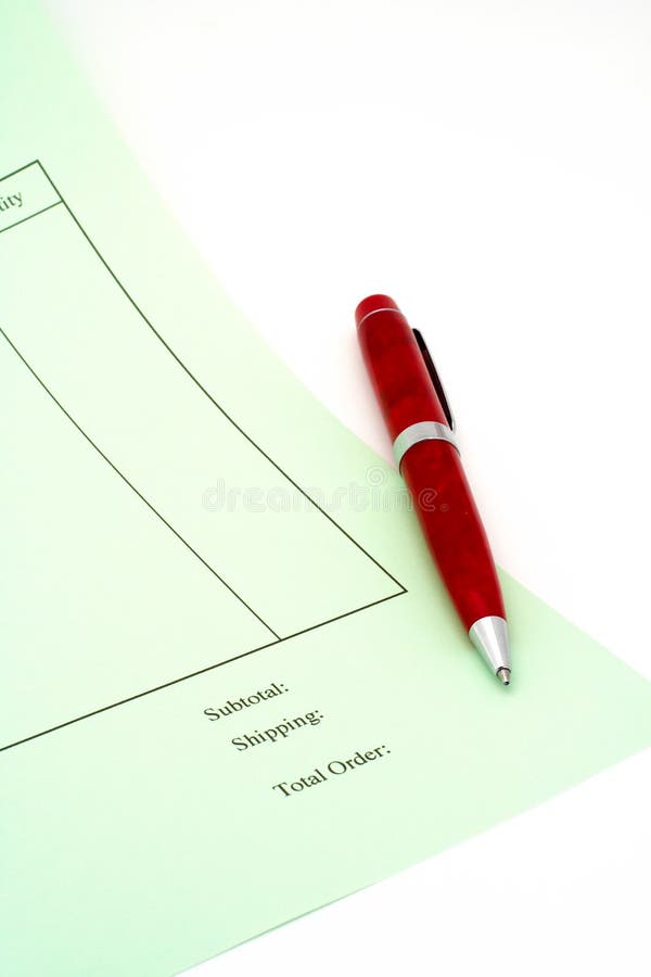 Close up Blank invoice with pen on white background