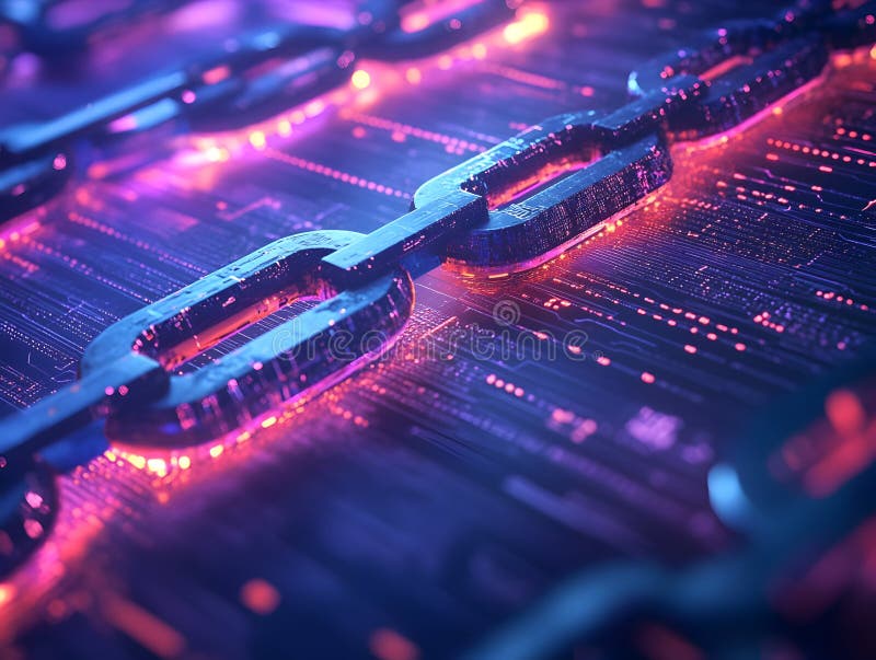 Close-Up Of Blockchain With Binary Code Links, Highlighting Digital Security And Encryption Technology. Generative AI royalty free stock photo