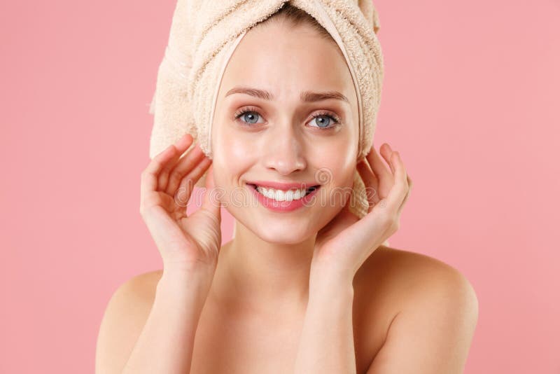 Image Of Young Woman Smiling While Taking Shower In 