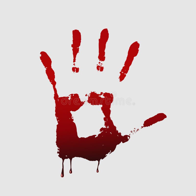 Close Up of Bloody Handprint on White Background. Stock Vector