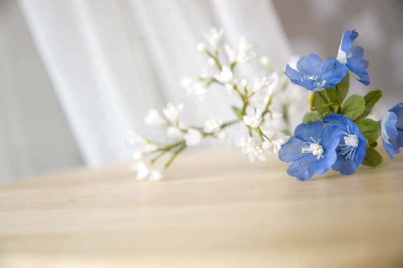 Close up blue artificial flowers