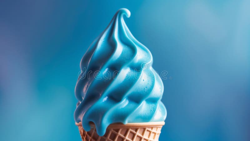 A close up of blue ice cream cone on background ilustração do vetor.
