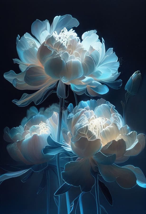 Close-up Blue Peony Flower in Dark Spectrum Light Background Created with Generative  AI Technology Stock Photo - Image of wallpaper, aquatic: 269766836