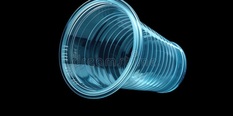 A close-up of a blue plastic cup on a black background, ready for use stock image