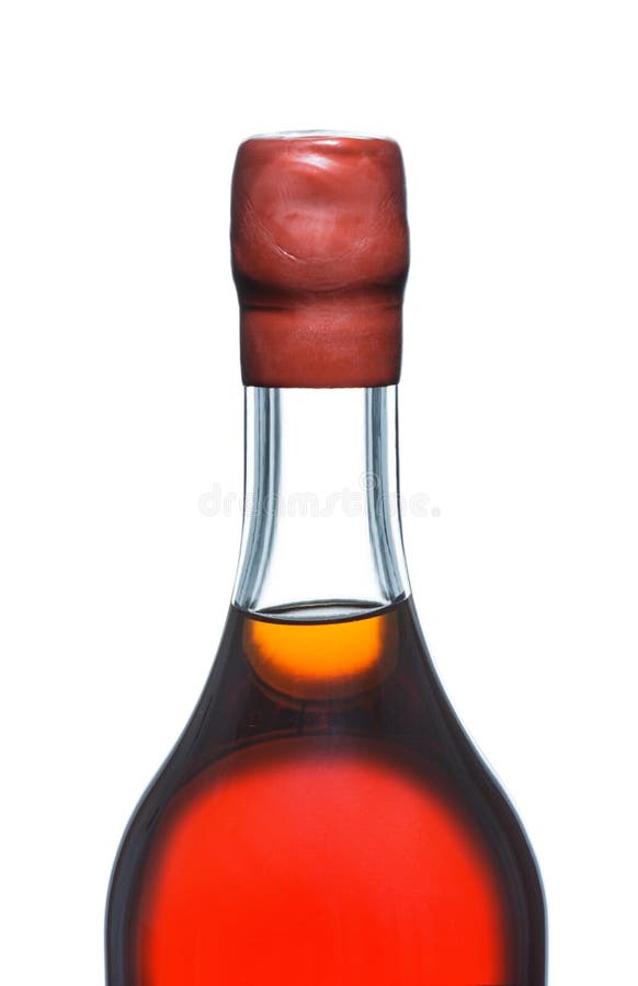 Closeup Bottle of Strong Alcohol, Armagnac, Brandy, Cognac Isolated on