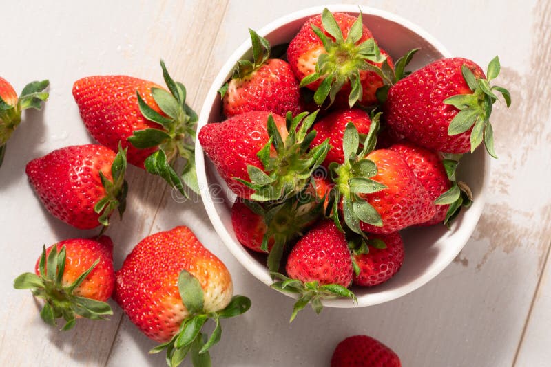 Close up of bowl of strawberries