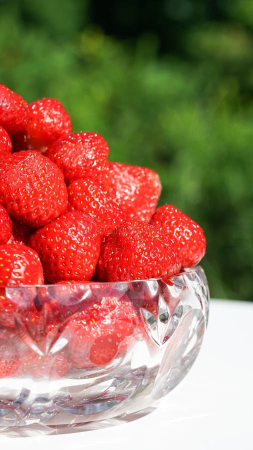 Close up of bowl of strawberries