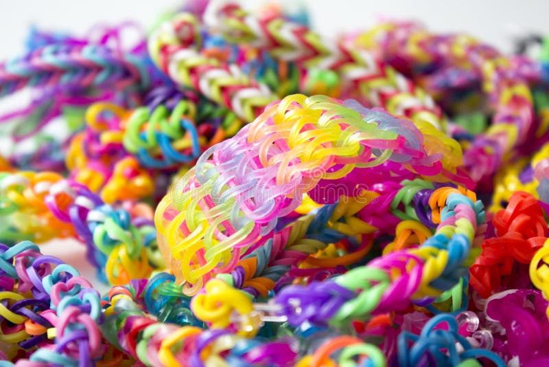 Colorful Rainbow Loom Bracelet Rubber Bands Fashion Close Up Stock