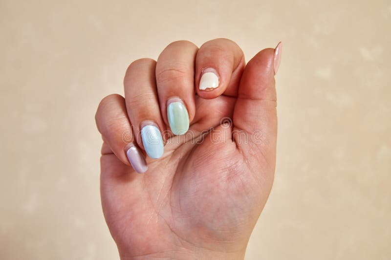 Close Up At A Broken Fingernail And Sadness Multicolor Nails Manicure And Broken Nail Stock Photo Image Of Hangnail Human
