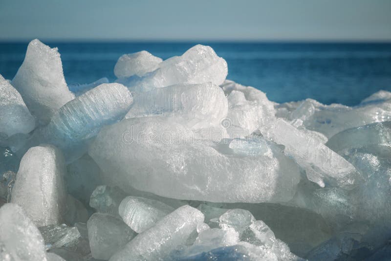 Close Up of Broken Pieces of Sea Ice at a Coast. Stock Image - Image of ...