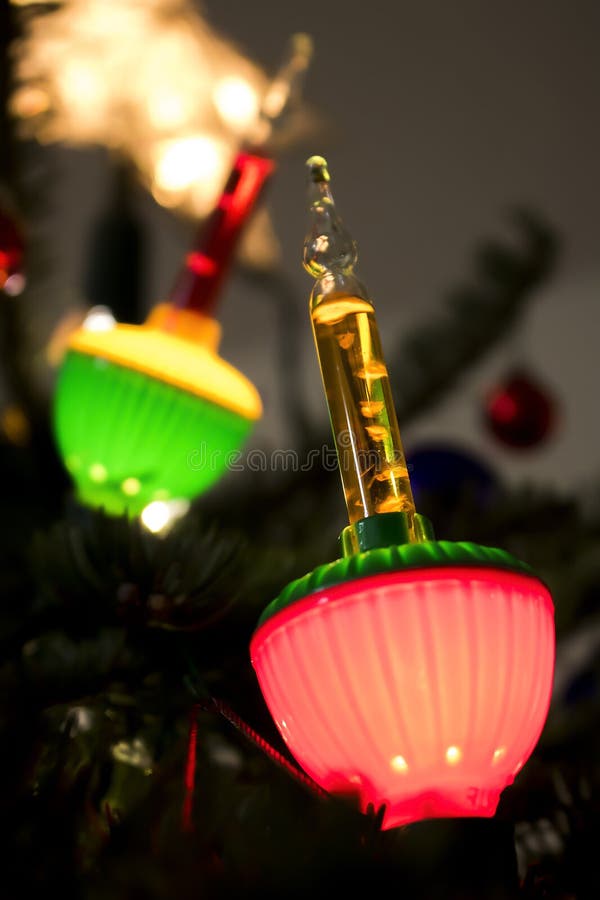 Close Up of Bubble Lights on Tree Stock Photo Image of glass, green