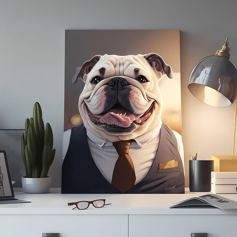 Bulldog Businessman Frame In Office. Generative AI stock illustration