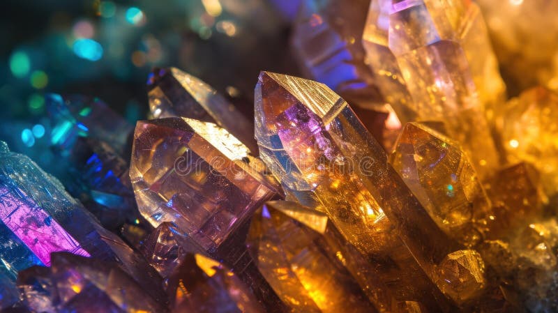 A close up of a bunch of crystals that are all different colors, AI vector illustration