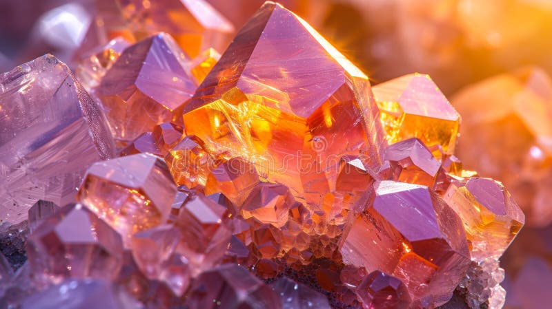 A close up of a bunch of crystals that are all different colors, AI stock illustration