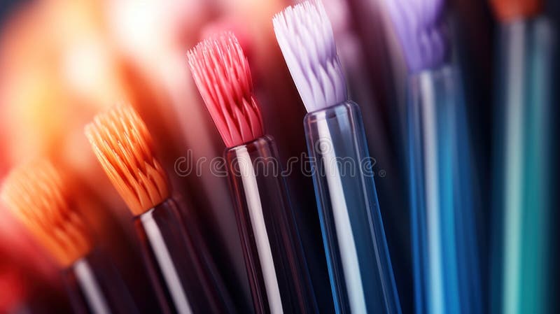 A close up of a bunch of different colored toothbrushes, AI stock illustration