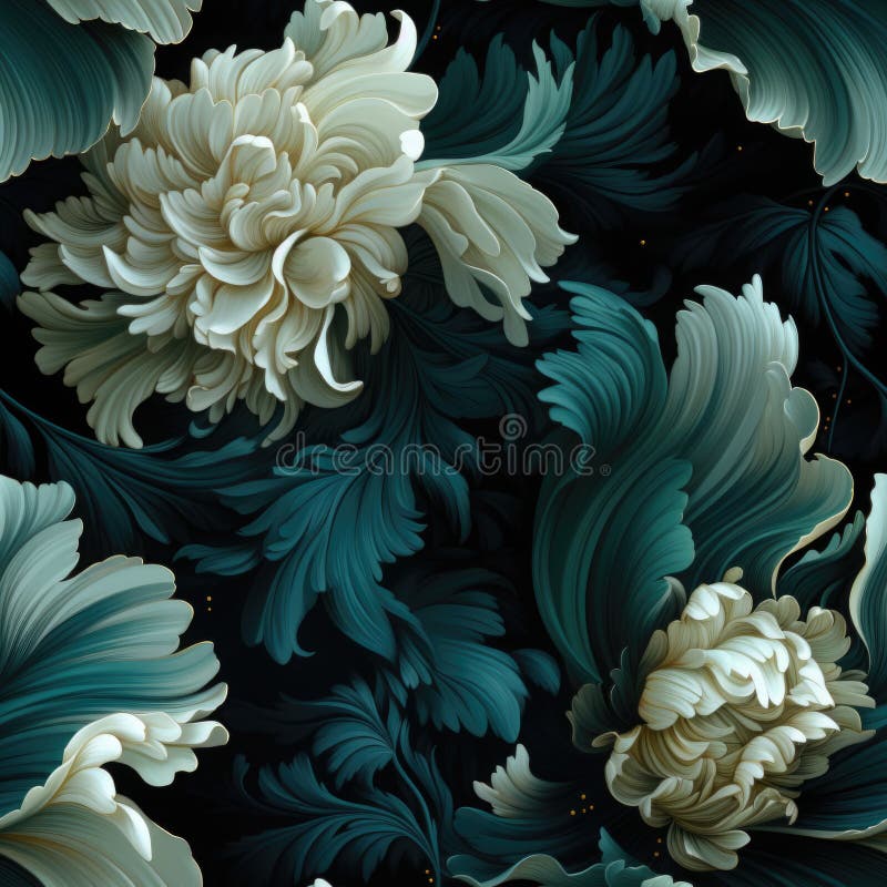 A close up of a bunch of flowers on a wall. Generative AI image. stock illustration