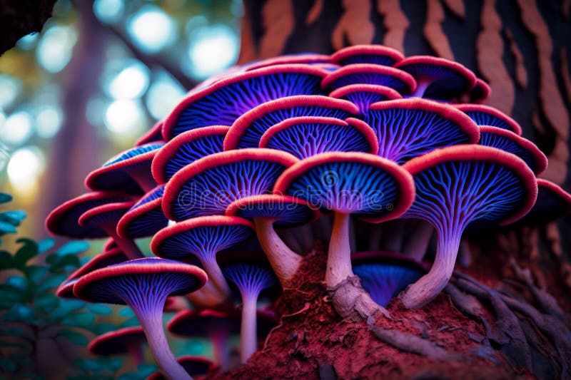 Close Up of Bunch of Mushrooms Growing on Tree Trunk in Forest