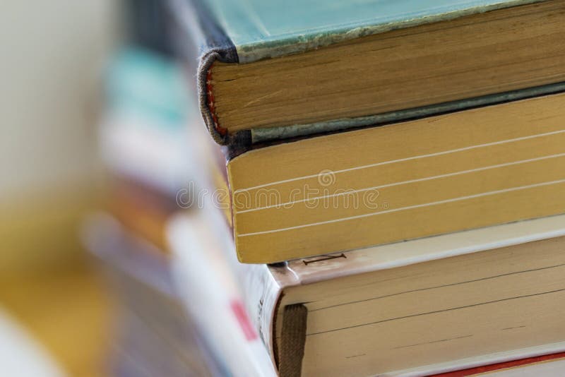 Close up of a bunch of paper books, novels. Concept education an stock image